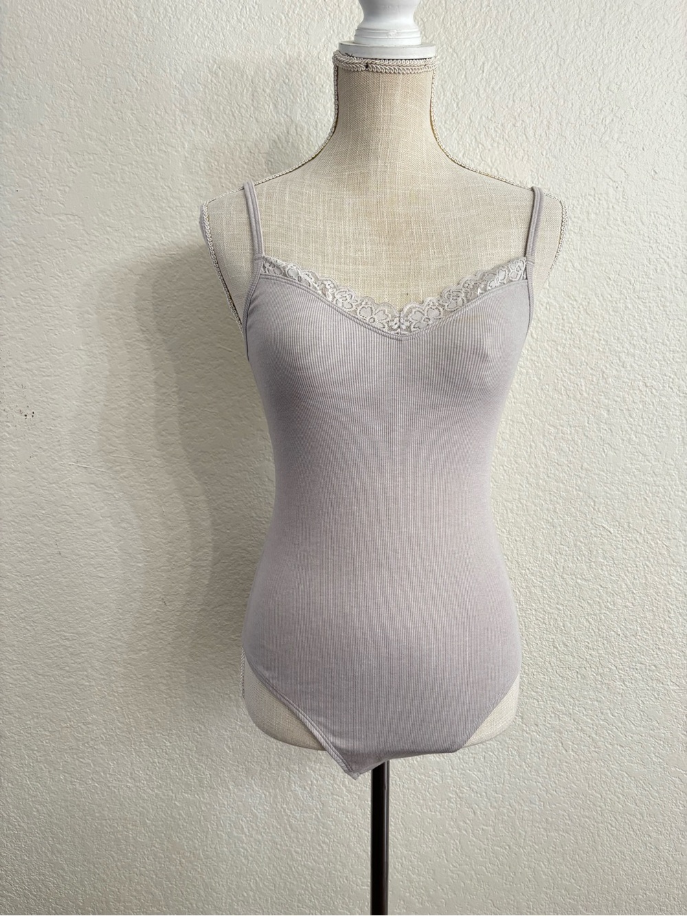 Old Navy Lace-Trim Ribbed Bodysuit - Pale Lavender